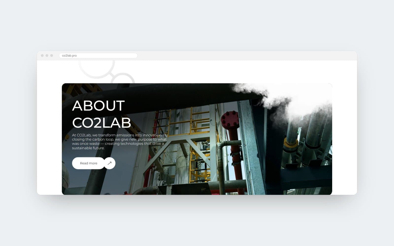 Сторінка напрямів діяльності на корпоративному сайті CO2LAB: рішення, обладнання, виробництво, постачання